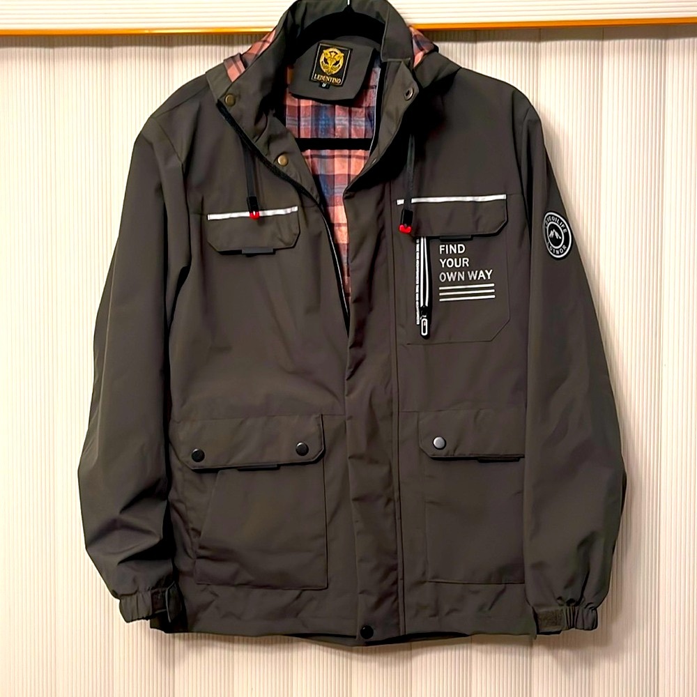 Mens casual hooded windbreaker cargo jacket